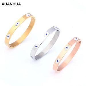 XUANHUA Stainless Steel Cuff Bracelet Evil Eye Bangle Crystal Indian Bangles