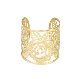 Punk Rock Vintage Carving Cuff Arm Womens Hollow Rose Flower Bangle Bracelet