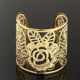 Punk Rock Vintage Carving Cuff Arm Womens Hollow Rose Flower Bangle Bracelet