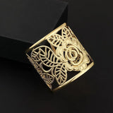 Punk Rock Vintage Carving Cuff Arm Womens Hollow Rose Flower Bangle Bracelet