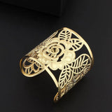 Punk Rock Vintage Carving Cuff Arm Womens Hollow Rose Flower Bangle Bracelet