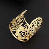 Punk Rock Vintage Carving Cuff Arm Womens Hollow Rose Flower Bangle Bracelet