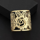 Punk Rock Vintage Carving Cuff Arm Womens Hollow Rose Flower Bangle Bracelet