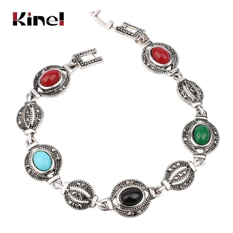 Vintage Tibet Silver Oval Watermelon Cuff Bracelet LY0033