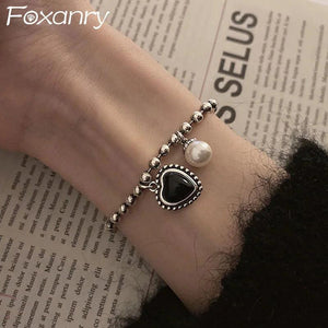 Foxanry Bead Chain Bracelet INS LOVE Heart Pearl Pendant