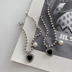 Foxanry Bead Chain Bracelet INS LOVE Heart Pearl Pendant