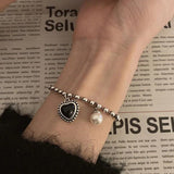 Foxanry Bead Chain Bracelet INS LOVE Heart Pearl Pendant