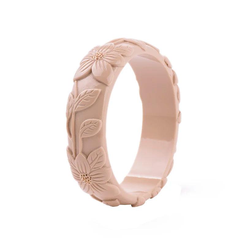 Vintage Flower Engraved Resin Cuff Bracelet Women's Acrylic Party Jewelry
