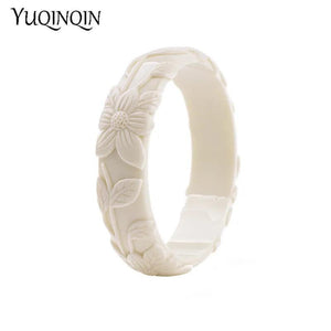 Vintage Flower Engraved Resin Cuff Bracelet Women's Acrylic Party Jewelry