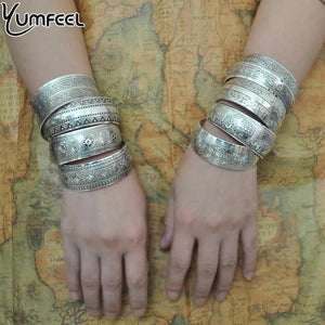 Yumfeel Tibetan Silver Bangles Vintage Bracelet for Women