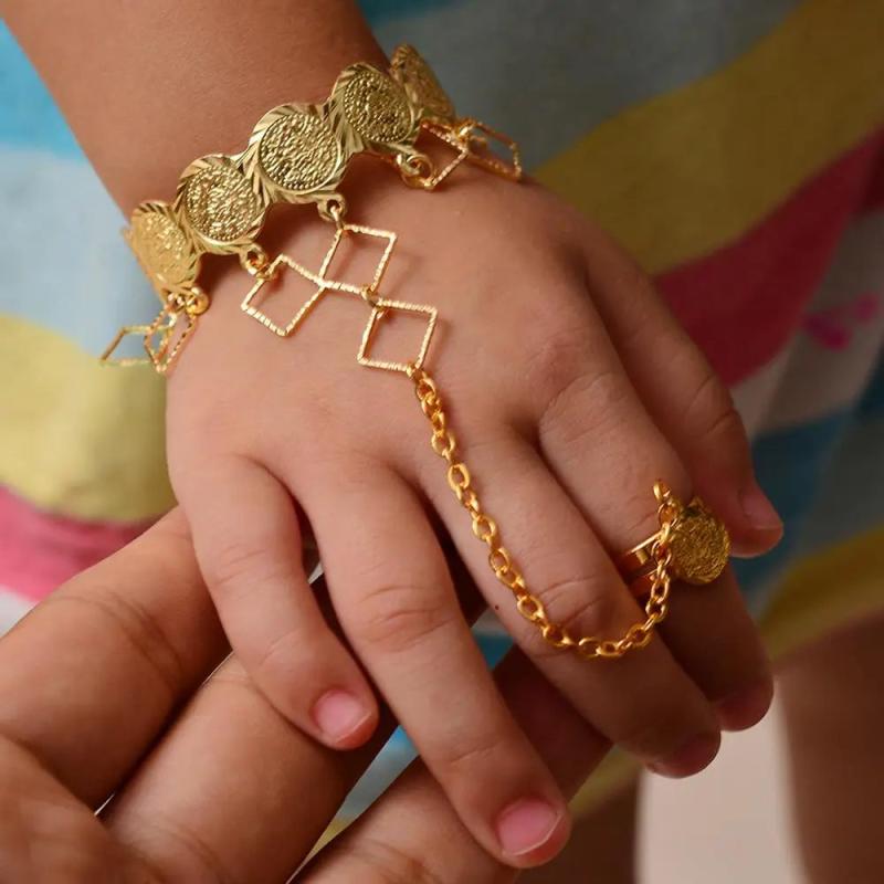 Copper Coin Baby Bangles Kids Dubai Jewelry Cuff Bracelet Ring Boys Children