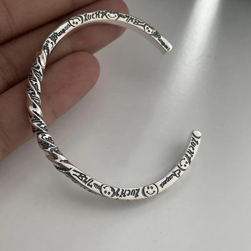 Vintage Silver Letters Spiral Bangle for Women Party