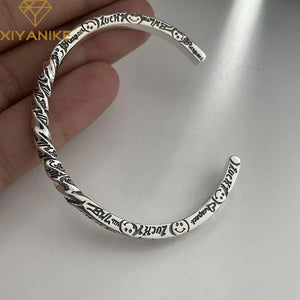 Vintage Silver Letters Spiral Bangle for Women Party