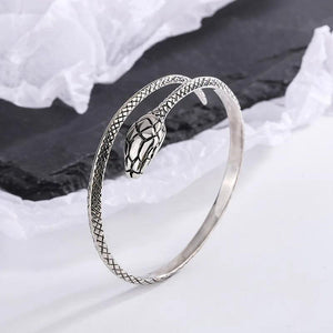 Flat Head Snake Silver Plated Bangle - Personality Creative Animal Bracelet