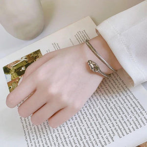 Flat Head Snake Silver Plated Bangle - Personality Creative Animal Bracelet