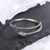 Flat Head Snake Silver Plated Bangle - Personality Creative Animal Bracelet