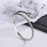 Flat Head Snake Silver Plated Bangle - Personality Creative Animal Bracelet