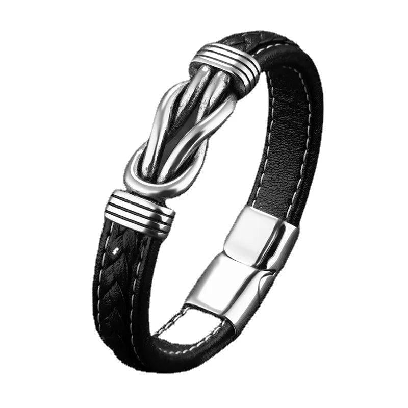 Men's Leather Metal Braided Bracelet
