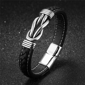 Men's Leather Metal Braided Bracelet