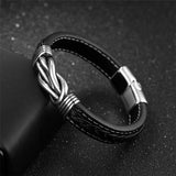 Men's Leather Metal Braided Bracelet