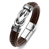 Men's Leather Metal Braided Bracelet