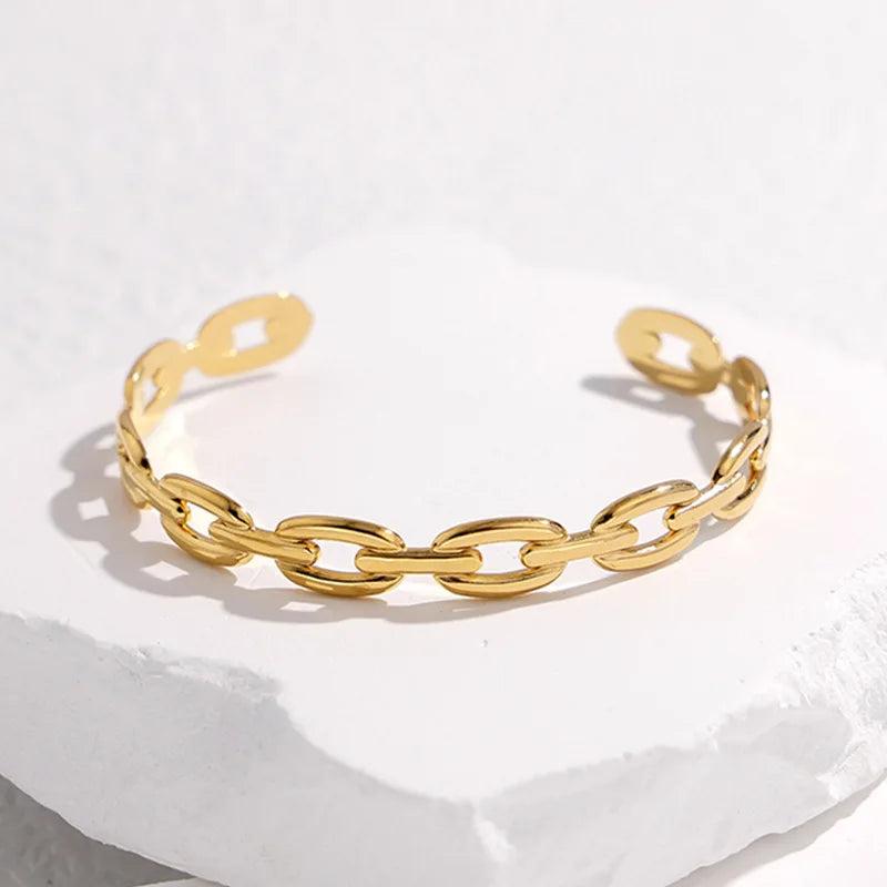 316L Stainless Steel Geometric Link Cuff Bracelet for Girls