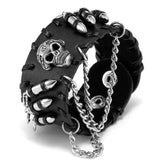 Men's Rock Punk Stainless Steel Bullet Skull Leather Wristband