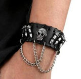 Men's Rock Punk Stainless Steel Bullet Skull Leather Wristband
