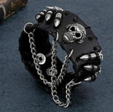 Men's Rock Punk Stainless Steel Bullet Skull Leather Wristband