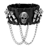 Men's Rock Punk Stainless Steel Bullet Skull Leather Wristband