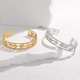 316L Stainless Steel Leaf Cuff Bracelet For Women Adjustable Bangle