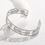 316L Stainless Steel Leaf Cuff Bracelet For Women Adjustable Bangle