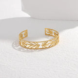 316L Stainless Steel Leaf Cuff Bracelet For Women Adjustable Bangle