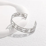 316L Stainless Steel Leaf Cuff Bracelet For Women Adjustable Bangle