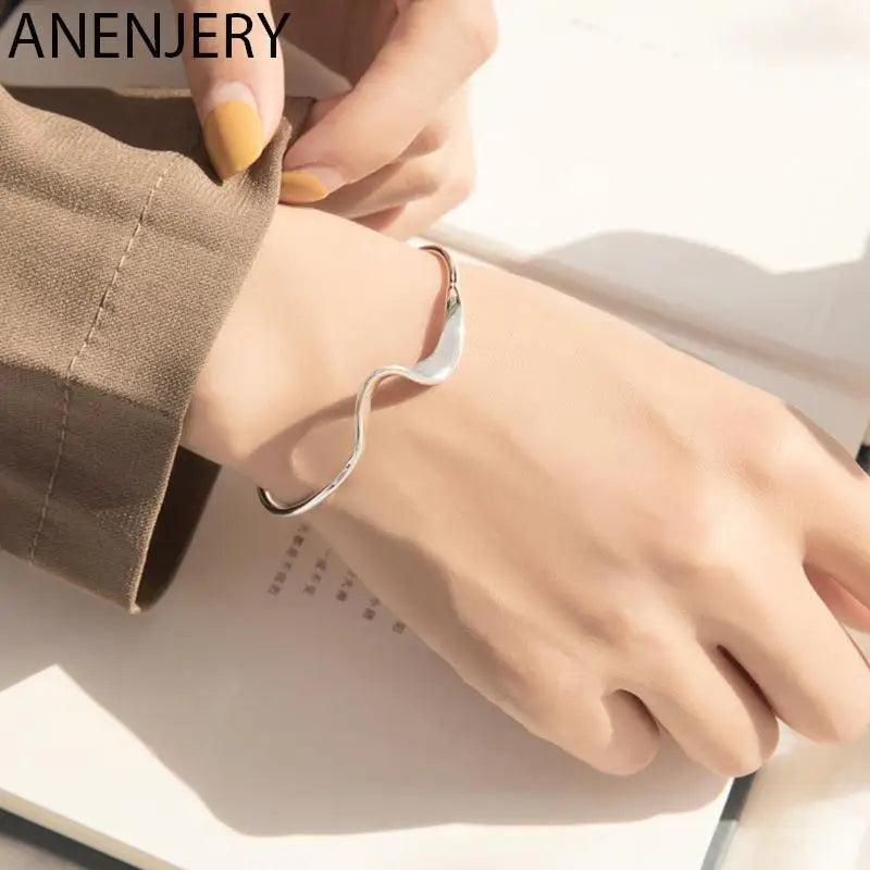 Silver Wave Cuff Bangle for Women Men Silver Party Jewelry Bracelet