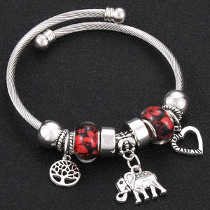 Beaded Stainless Steel Bracelet Charms Elephant Butterfly Dragonfly Life Tree