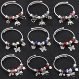 Beaded Stainless Steel Bracelet Charms Elephant Butterfly Dragonfly Life Tree