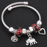 Beaded Stainless Steel Bracelet Charms Elephant Butterfly Dragonfly Life Tree