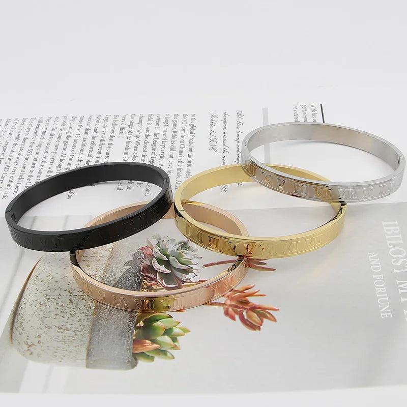 Stainless Steel Couples Bracelet Roman Numerals Lover Cuff Bangle Wedding