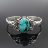 Flower Leaves Silver Bracelet Inlaid Natural Stone Retro Style