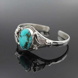 Flower Leaves Silver Bracelet Inlaid Natural Stone Retro Style