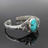 Flower Leaves Silver Bracelet Inlaid Natural Stone Retro Style