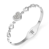 Stainless Steel Lover Heart Bangle Bracelet with Rhinestones