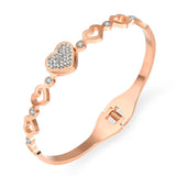 Stainless Steel Lover Heart Bangle Bracelet with Rhinestones