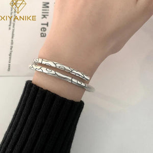Silver Ethnic Style Bracelet Retro Auspicious Clouds Striped