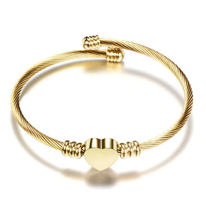 Heart Charm Bangle Gold/Rose Gold/Silver Plated