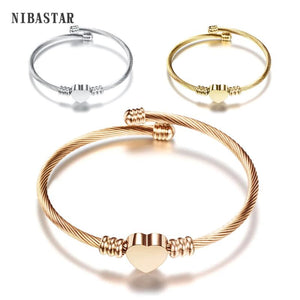 Heart Charm Bangle Gold/Rose Gold/Silver Plated