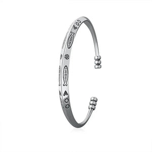 925 Silver Plated Fish Pattern Cuff Bracelet Adjustable Bangle