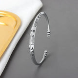 925 Silver Plated Fish Pattern Cuff Bracelet Adjustable Bangle