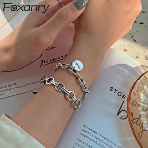 Foxanry Silver Thick Chain Bangles & Bracelet Vintage Punk LOVE Heart Jewelry